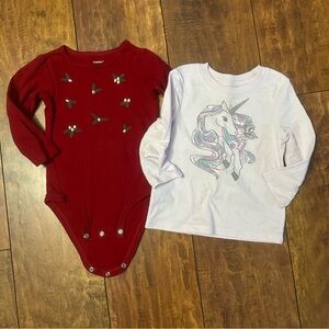 18 months girls unicorn and Holly long sleeve bundle
